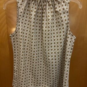 Ann Taylor Tan and White Patterned Blouse